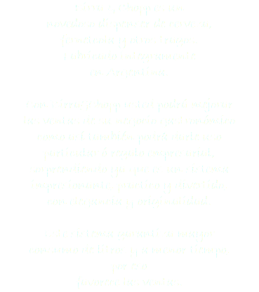 Birra & Chopp es un
novedoso dispenser de cerveza,
fernetcola y otros tragos.
Fabricado íntegramente
en Argentina. Con Birra&Chopp usted podrá mejorar
las ventas de su negocio gastronómico
como así también podrá darle uso
particular ó regalo empresarial,
sorprendiendo ya que es un sistema
impresionante, practico y divertido,
con elegancia y originalidad. Este sistema garantiza mayor
consumo de litros y a menor tiempo,
por eso
favorece las ventas.